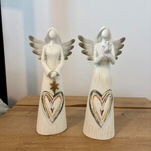 GANZ Watercolor Lori Seibert Angel Figurines with Heart Accents Set of Two